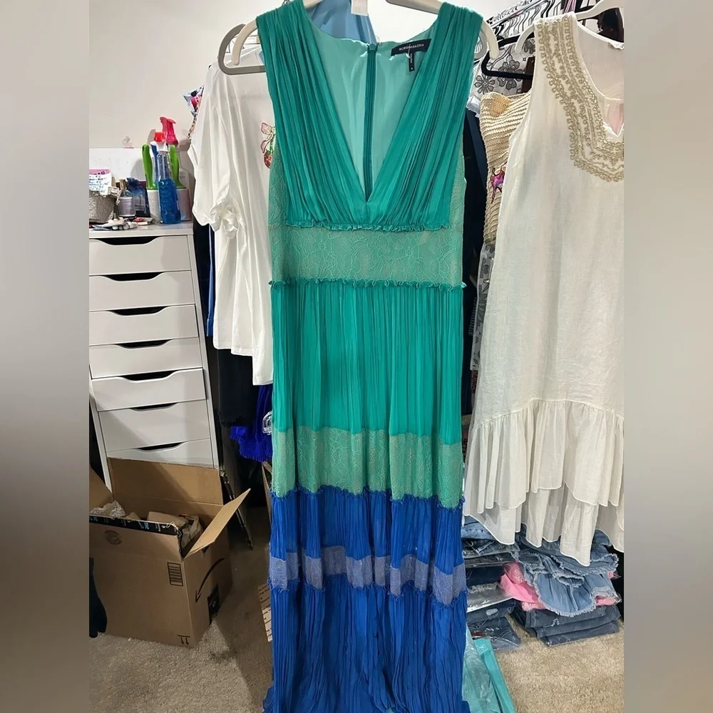 BCBGMaxAzria Larkspur Teal and Blue Lace Inset Dress - Picture 5 of 9